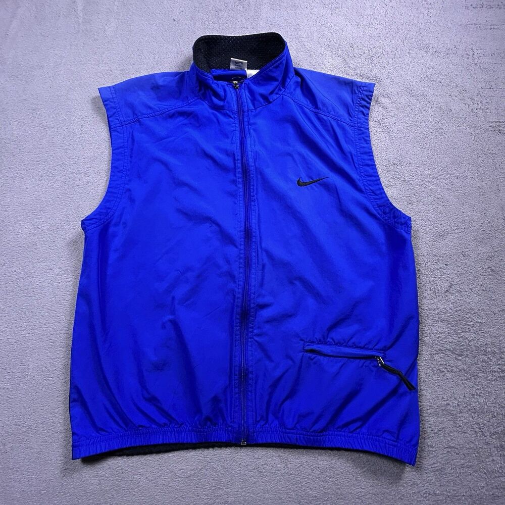 Vintage Nike Vest Mens XL Blue Black Full Zip Running Outerwear Swoosh Athletic